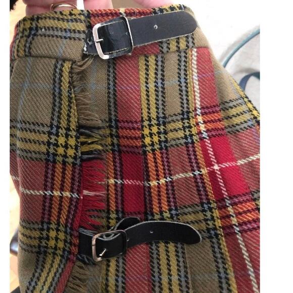 Vintage Moffat Weavers Scottish Plaid kilt fringed leather buckle size medium - Picture 5 of 12